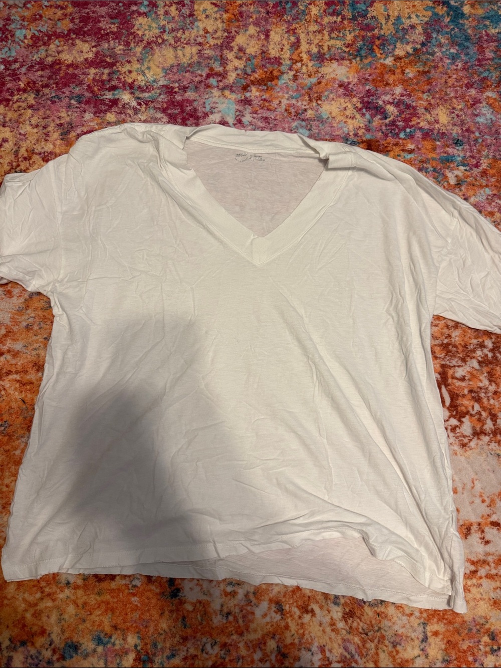 Distressed Oversized Classic White V-Neck Tee